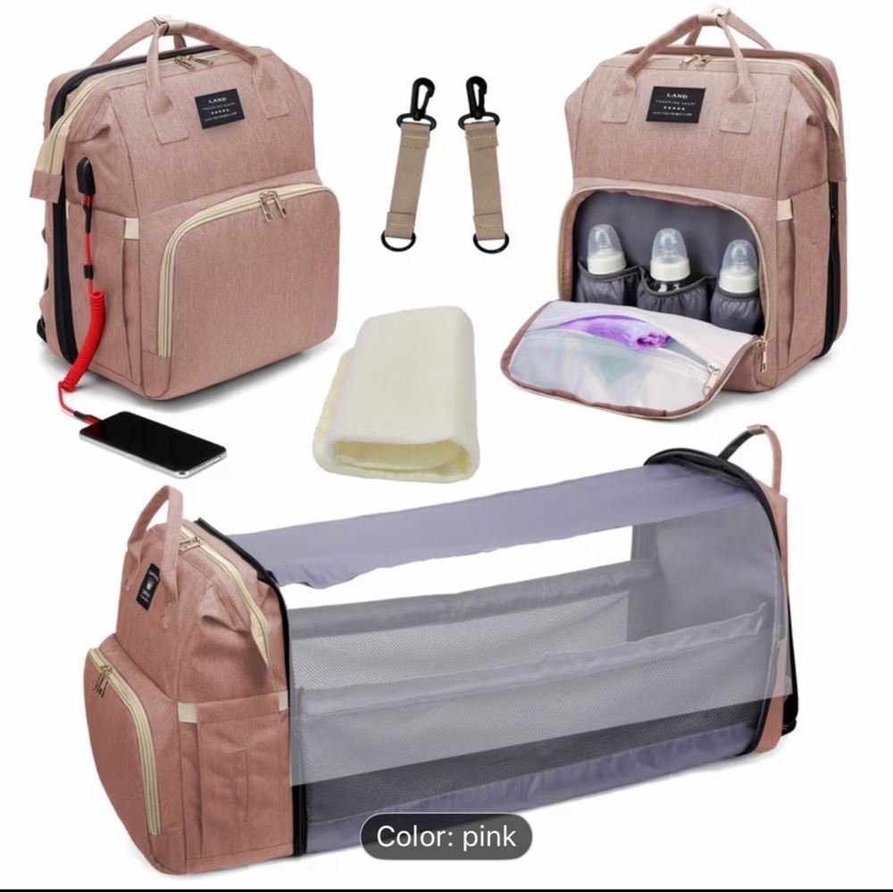 Pink Multi-Function Diaper Bag with Bassinet NWT - image 1